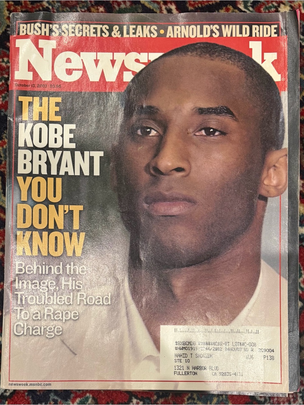 NEWSWEEK MAGAZINE “THE KOBE BRYANT YOU DON’T KNOW”. OCTOBER 12 /2003